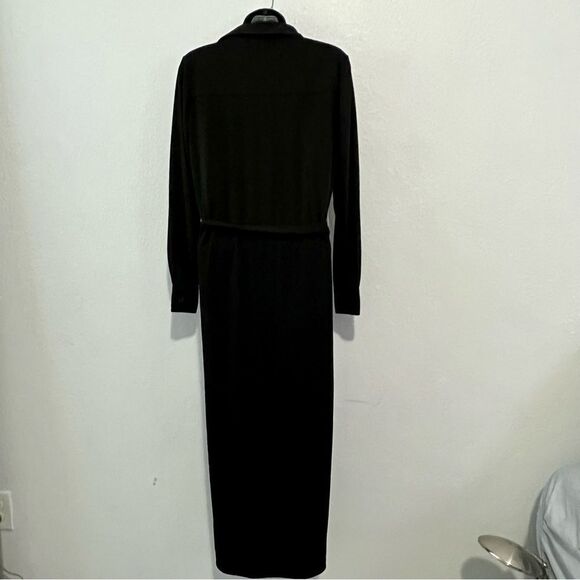 Y2K Maxi Shirt Dress Andrea Jovine Black long Sleeve Button Up Stretch Relaxed S - Picture 13 of 16